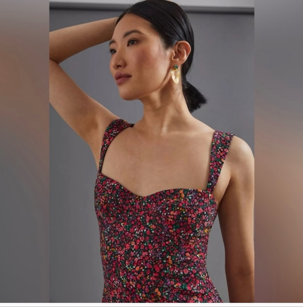 Anthropologie Hutch Floral Midi Dress Balconette Bust Size Extra Small - Picture 2 of 11